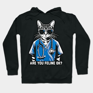 Are You Feline OK? Retro Cat Nurse Gifts Nurse Week Gifts Funny Nurse Hoodie